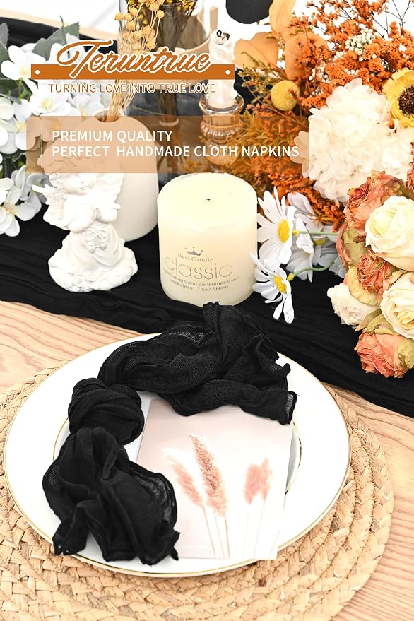 84 Packs Black Cheese Cloth Napkins 20 x 20 Inch Gauze Wrinkled Dinner Napkins, Rustic Boho Napkins Cloth Napkin for Wedding Party Event Dinner Table Decoration - Image 5