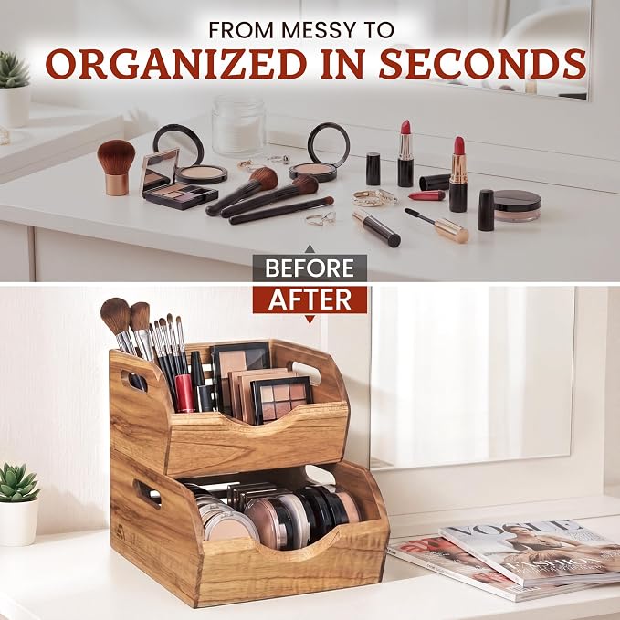 HOMESTEAD Stackable Wood Storage Bin, Ventilated Potato and Onion Storage Organizer with Handles, Wooden Pantry Organizer Bins for Fruit, Vegetables, Potatoes and Onions Storage, Natural - Image 8