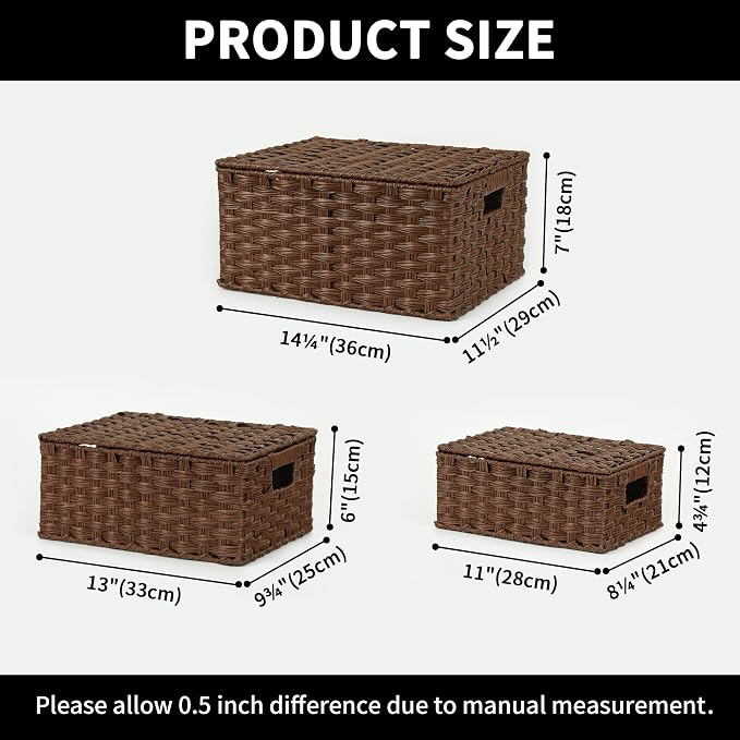 Granny Says Wicker Baskets with Lids, Decorative Storage Boxes With Lids | Woven Baskets With Lids, Wicker Baskets For Storage, Decorative Storage Boxes, Woven Stackable Basket with Lid for Organizing - Image 6