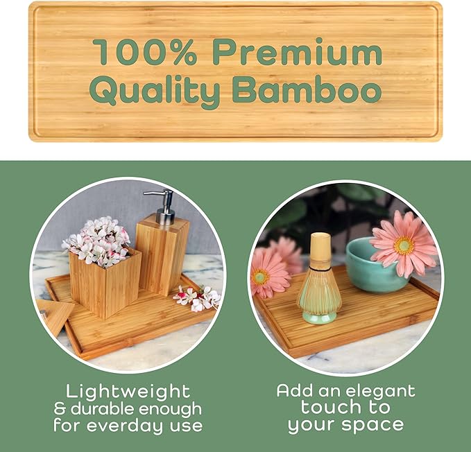 BambooMN Organic Bamboo Serving Tray, Vanity, Tea Serving, Appetizers, Snacks, Charcuterie Board, 11"x8.9"x0.6" - 1 Tray - Image 6