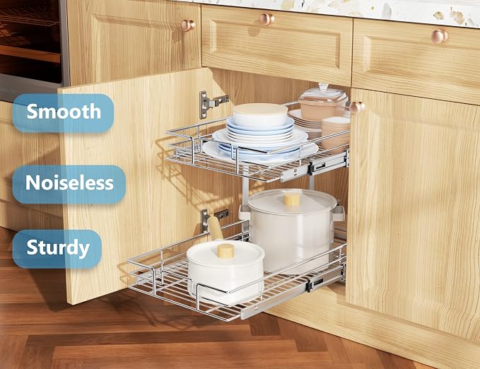 LOVMOR Individual Pull Out Cabinet Organizer, 2 Tier Slide Out Cabinet Drawers, Pots and Pans Organizer and Storage Pantry Shelf for Kitchen (11" W x 21" D) - Image 2