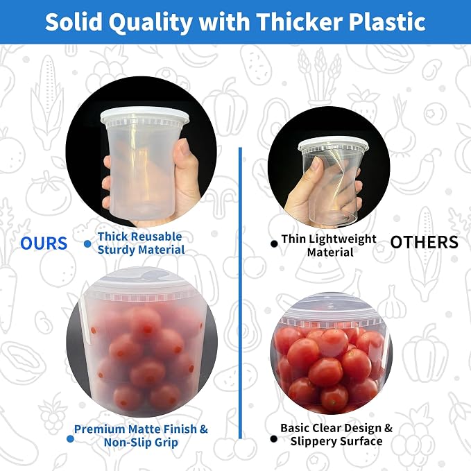 Plastic Deli Containers with Lids, 240 Sets 32 oz Leakproof Soup Cups | Complete Sets With Matching Lids, BPA Free PP Material, Leakproof Seal, Microwave & Freezer Safe, Stackable Meal Prep Vessels - Image 5
