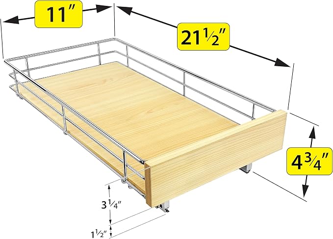 LYNK PROFESSIONAL® SELECT™ Slide Out Cabinet Organizer Pull Out Drawer, 11" x 21" Pull Out Cabinet Organizer – Pull Out Shelves for Kitchen Cabinets – Roll Out - Lifetime Ltd. Warranty, Wood Chrome - Image 3