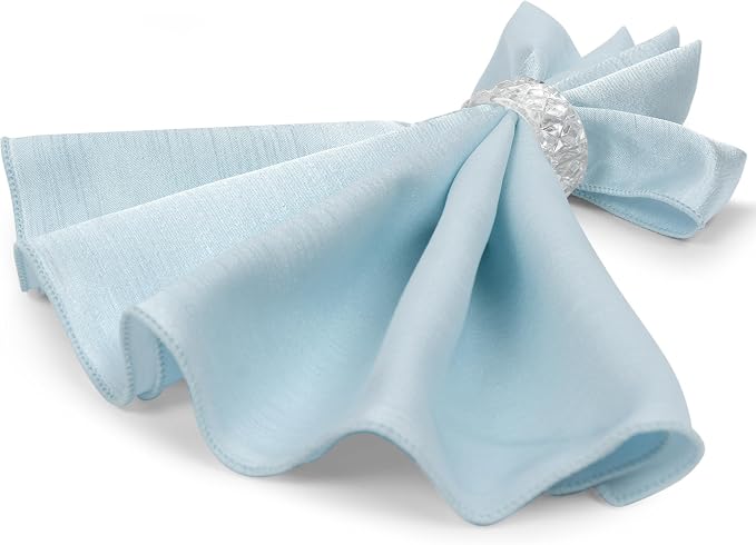 17x17-Inch Shantung Cloth Napkins, Ice Blue, Set of 12 | Bulk Case of 1 Dozen, Satin, Square, 100% Polyester Fabric, Reversible, Faux Dupioni Silk Reverse Side, Machine Washable - Image 7