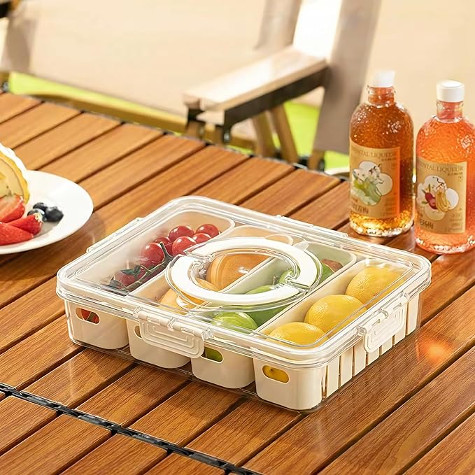 Divided Snackle Box with Lids Stackable Food Serving Tray for Fruit&Veggie Plastic Fridge Storage Container for Pantry Freezer Clear Snack Box for Meal Prep Candy Nuts Spice by MineSign