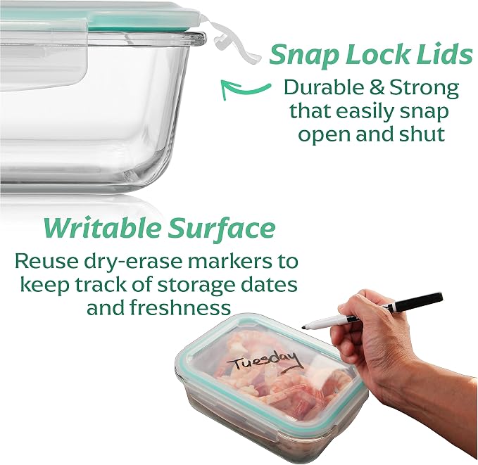 Premium Glass Food Storage Container Combo. Same Size Rectangle & 2 Round Storage Containers (14 containers) - Image 5