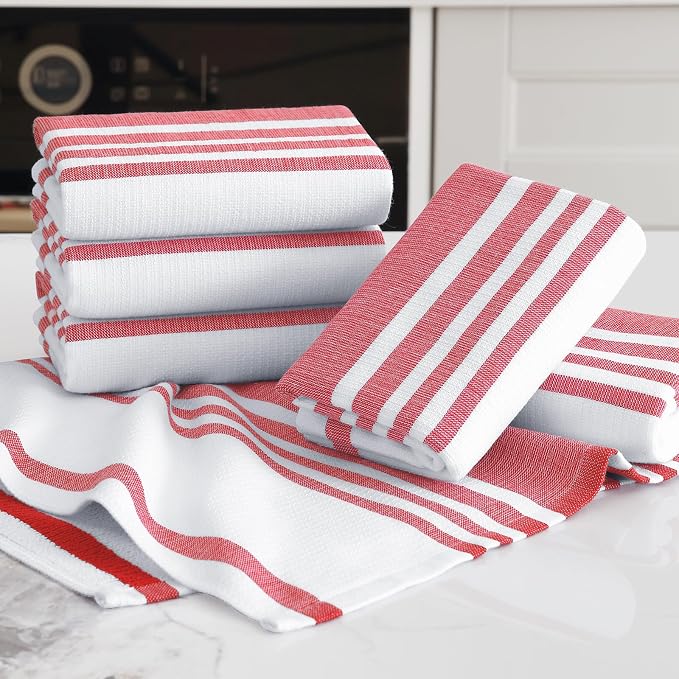Homaxy Premium Cotton Stripe Kitchen Towels 3 Pack, 18"x 28", Red | Large 380 GSM Kitchen Hand Towels, Soft Terry Dish Towels, Highly Absorbent Tea Towel Set with Hanging Loop - Image 5