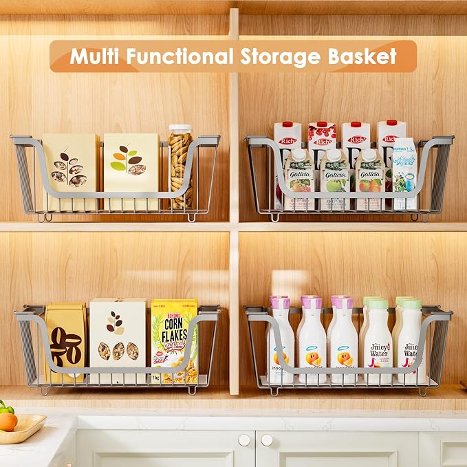 4 Pcs Stackable Wire Baskets for Pantry Organizers and Storage, Gray | Metal Baskets with Handles,Produce Potato Onion Storage Bin,Vegetable Fruit Basket for Countertop, Kitchen Storage - Image 7
