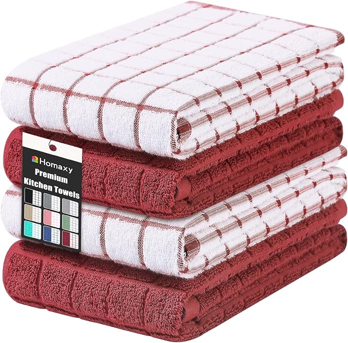 Homaxy Large Premium Cotton Kitchen Towels 16"x 28", 4 Pack, Rust | Natural Ring Spun 390 GSM Dish Towels, Super Absorbent Terry Kitchen Hand Towels, Soft Tea Towels with Hanging Loop by Homaxy