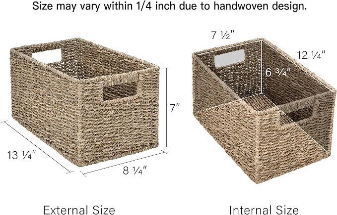 StorageWorks Set of 4 Storage Baskets, Rectangular Wicker Baskets with Built-in Handles - Image 2