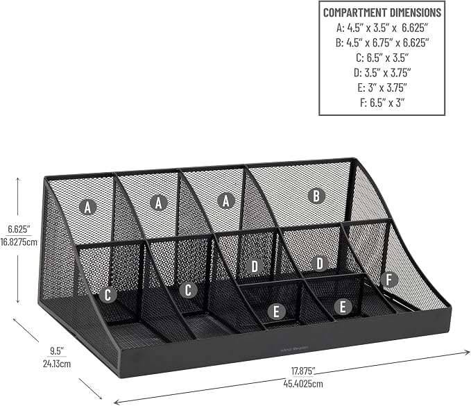 Mind Reader Countertop Organizer, 2 Tier Mesh Storage Caddy with 11 Compartments for Office Supplies, Breakroom Essentials, and Snacks - Image 3