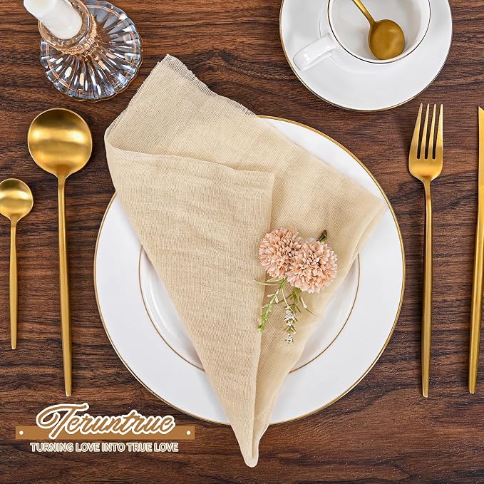 Teruntrue 100 Pack Champagne Cheese Cloth Napkins Gauze Napkins Bulk Set of 100 Washable Boho Dinner Table Napkins for Wedding Party Baby Shower Birthday Party Decorations，20 x 20 Inch - Image 4