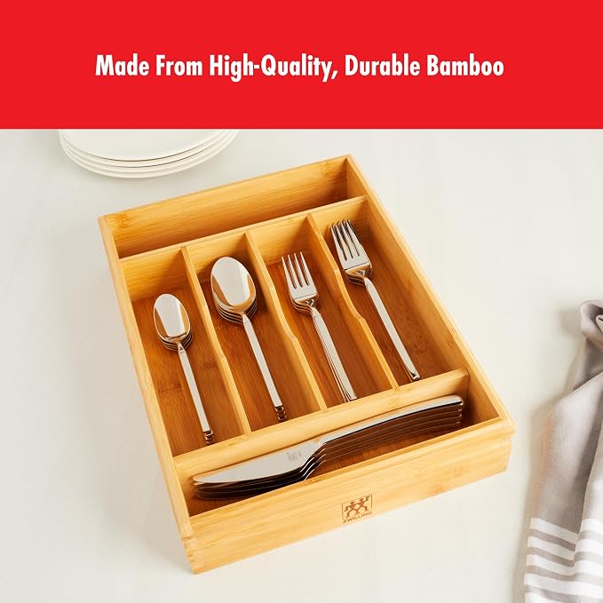 ZWILLING Bamboo Flatware Storage Tray, Kitchen Drawer Organizer for Utensils and Cutlery, Eco-Friendly Bamboo Design - Image 3