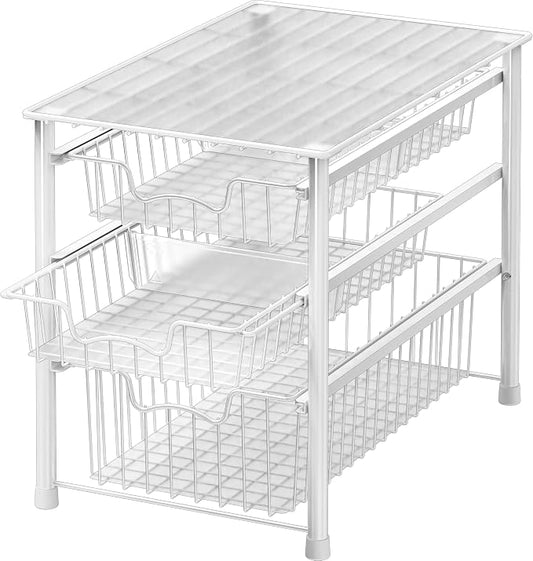 Simple Houseware Stackable 3 Tier Sliding Basket Organizer Drawer, White by SimpleHouseware