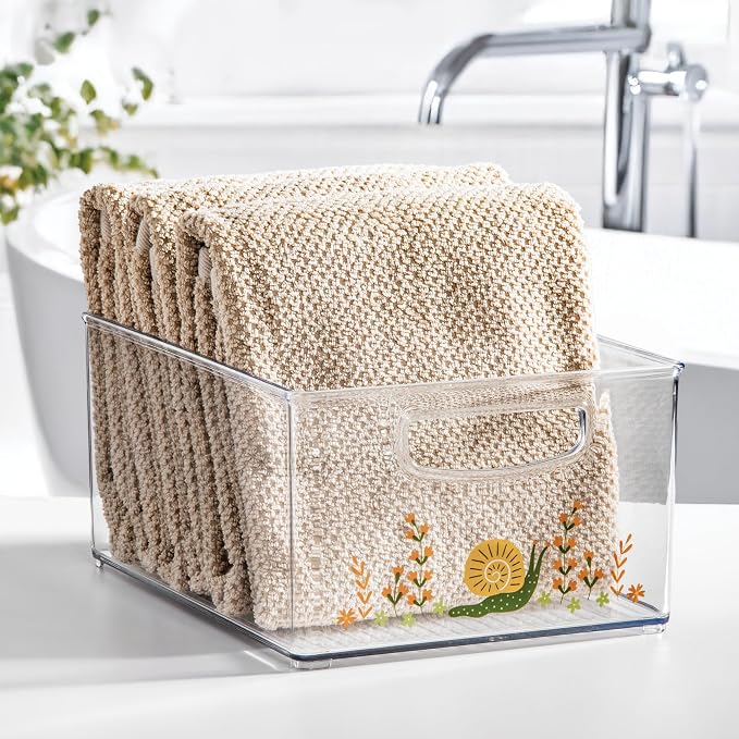 iDesign Bathroom Organizer Bin, Clear/Snail | Decorative Print, Stackable, Plastic Storage Basket, For Makeup & Vanity Organization - Image 2