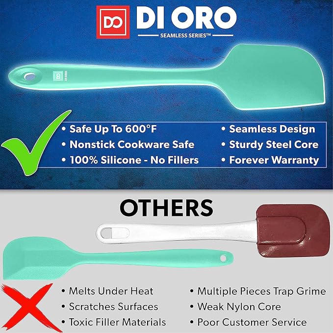 DI ORO Silicone Spatula Set - Rubber Kitchen Spatulas for Baking, Cooking, & Mixing - 600°F Heat-Resistant & BPA Free Silicone Scraper Spatulas for Nonstick Cookware - Dishwasher Safe (5pc, Mint) - Image 2
