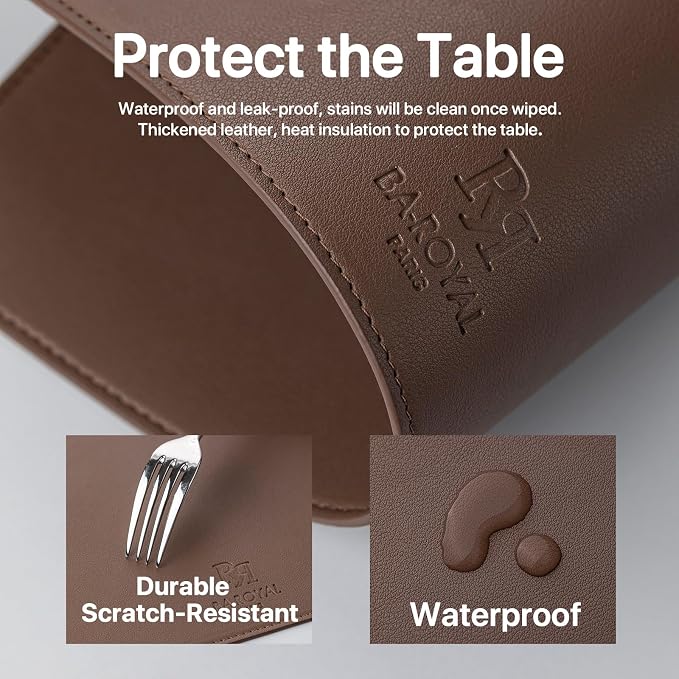 Baroyal Faux Leather Placemats Set of 6 Vinyl Washable Wipeable Table Mats for Kitchen Dining Table Heat Resistant Waterproof Modern Indoor/Outdoor Placemats Non-Slip Easy Clean Place Mats (Chocolat) - Image 6