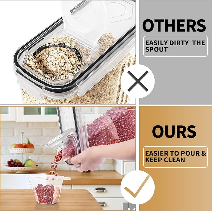 PRAKI Cereal Containers Storage Set (4L,135.2 Oz), 4PCS Airtight Food Storage Containers with Pour Spout for Kitchen & Pantry Organization Cereal Dispensers with 20 labels, Measuring Cup & Marker - Image 4