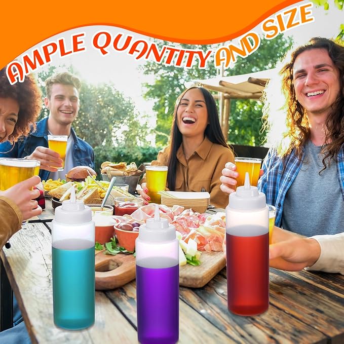 16 Pcs 32 oz Squeeze Bottle Large Plastic Wide Mouth Squeeze Bottles for Condiment Sauces Chocolate Ketchup Mustard BBQ Grill Restaurant (Clear) - Image 5