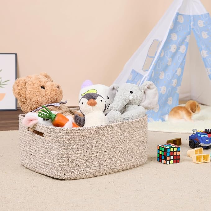 MiniArk Large Storage Baskets for Shelves, 17 x 13 x 7.5” Closet Organizers Bins for Clothes Blanket Towels, Baby Nursery, Toy Baskets Box, Woven Rope Baskets, 2 Packs Mixed Brown - Image 5