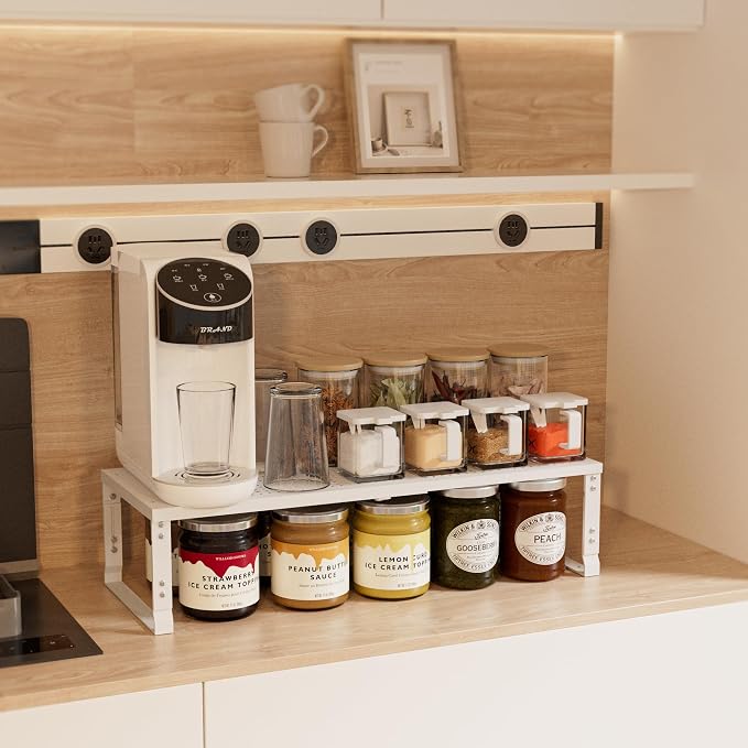 Expandable Spice Rack,Stackable Storage for Cabinet, Multi-Functional Kitchen Shelving,Height-Adjustable,Sustainable Organizer Solution(3Packs/White/Medium) - Image 5