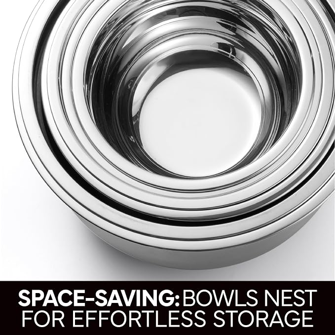 COOK WITH COLOR Stainless Steel Mixing Bowls Set with Lids - Nesting Bowls with Non-Slip Bottom, Black, 12 Pieces - Image 5
