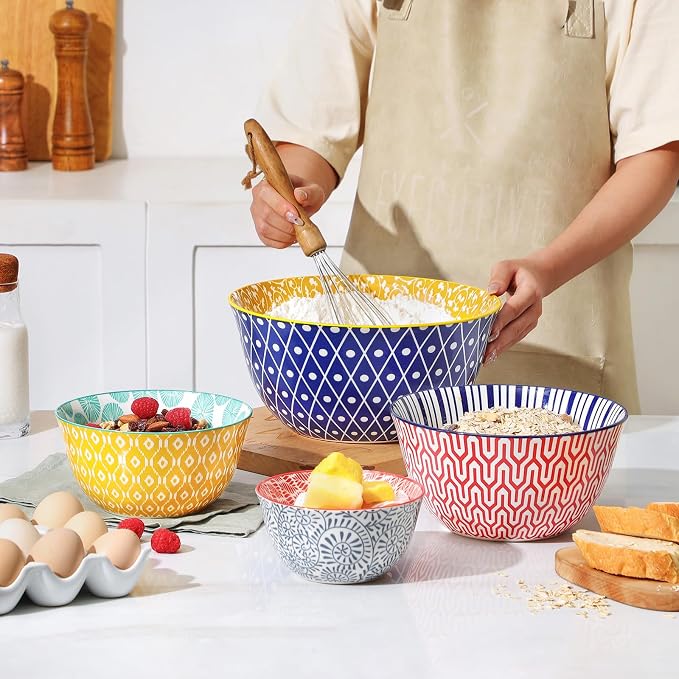 Selamica Ceramic Mixing Bowls, Nesting Bowls Set of 4 for Baking, Prepping, Cooking, Salad, 20/36/60/123 oz, Microwave & Dishwasher Safe, Assorted Colors - Image 2