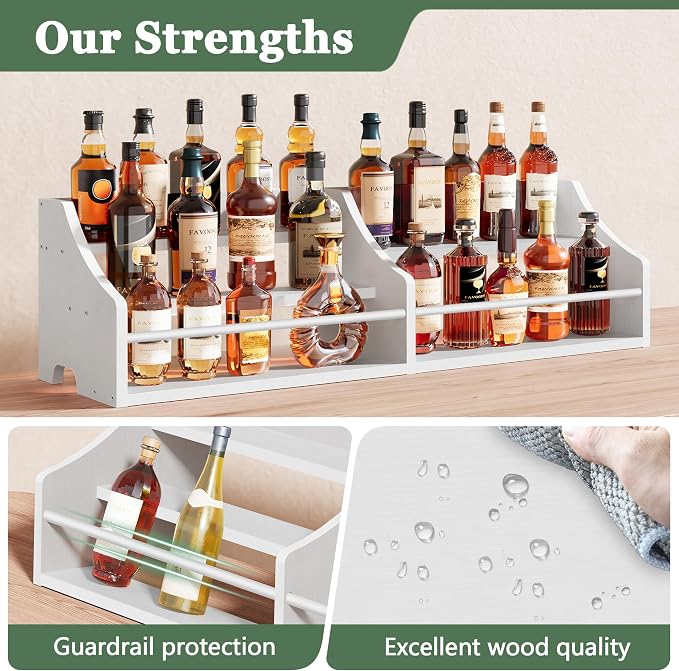 5 Tier Countertop Liquor Bottle Display Shelf Organizer, Retro Tabletop Wine Rack Stand, Multi-Purpose Storage Holder for Whiskey, Spirits, Coffee Syrup, Mini Home Bar & Liquor Cabinet, White - Image 2