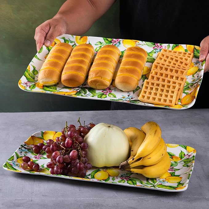 LEHAHA Melamine Lemon Large Rectangular Serving Tray/Platters Set of 2, 17.5" x 10", 2-Piece Melamine Platters Serving Set,Dishwasher Safe - Image 3