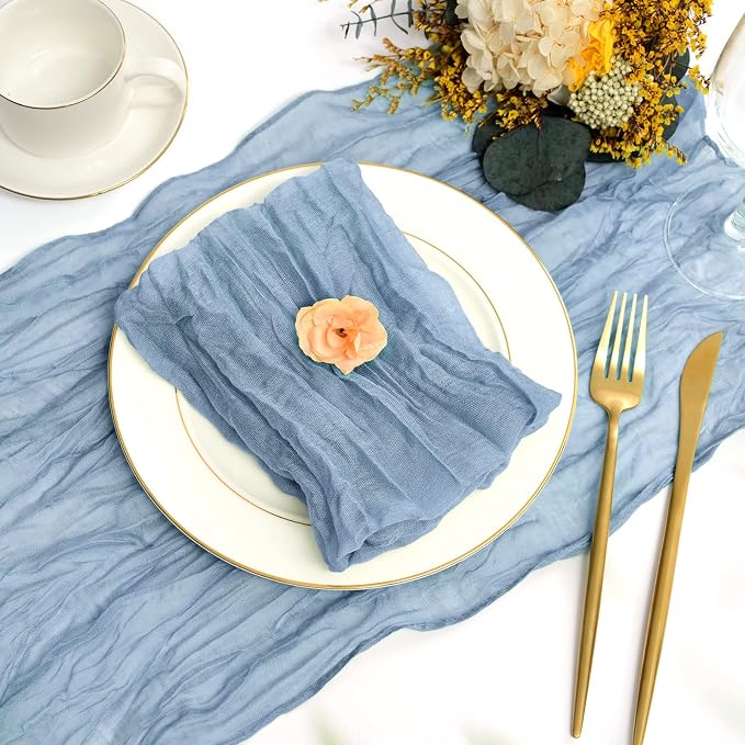 fani 60 Pack Gauze Cheesecloth Napkins, 20 x 20 in, Dusty Blue | Wrinkled Table Napkins, Soft Cotton, Rustic Decorative, Weddings, Party, Dinner Table, Everyday Use - Image 3