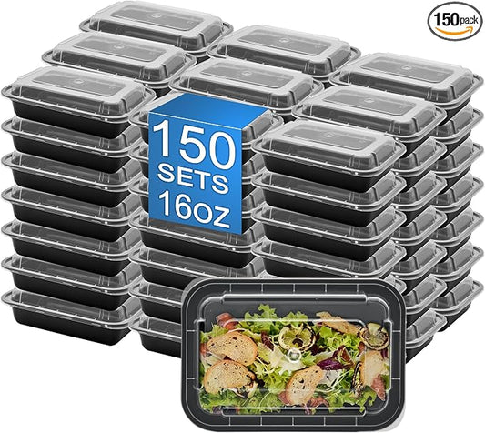 16oz Food Storage Containers with Lids, 150 Sets Disposable Meal Prep Boxes | Small Single Serving Meal Prep Boxes,Leak-Proof, Microwave Freezer Safe,To-Go Containers For Portion Control & Catering by Apsic