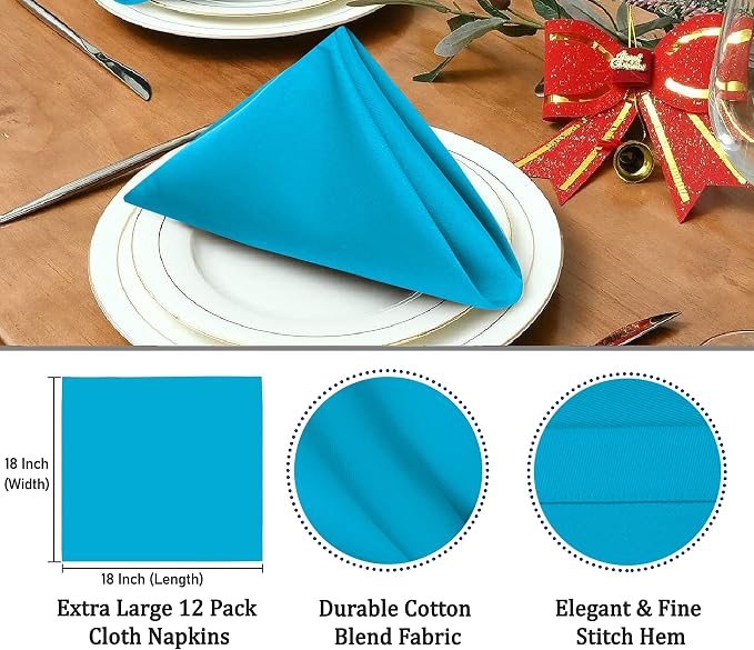 Ruvanti Cloth Napkins set of 12, 18x18 Inches Napkins Cloth Washable, Soft, Durable, Absorbent, Cotton Blend. Table Dinner Napkins Cloth for Hotel, Lunch, Restaurant, Wedding Event, Parties - Sky Blue - Image 3