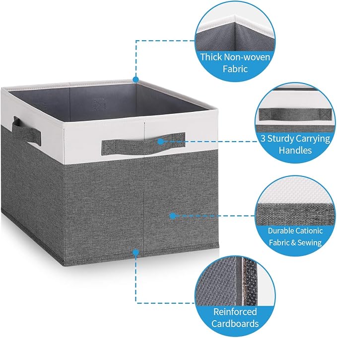 GhvyenntteS Large Fabric Storage Bins with 3 Handles, 15x11x9.6 Inch Storage Baskets for Shelves, Foldable Closet Storage Bins for Shelves, Closet Organizers and Storage Boxes 3 Pack - Image 4