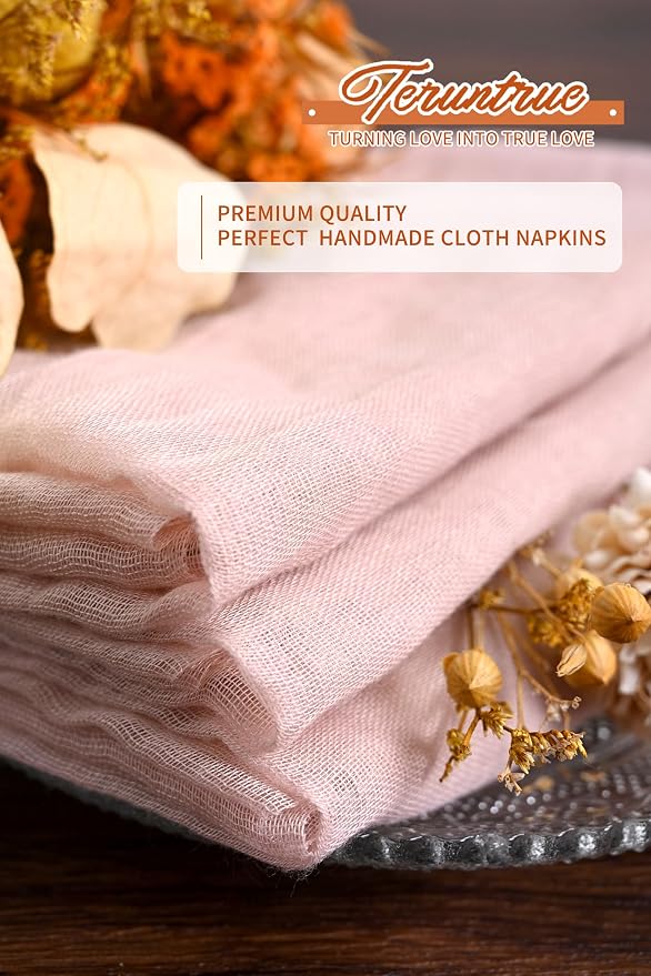 100 Pieces Cloth Napkins Pink Dinner Cheesecloth Napkins for Wedding,Wrinkled Cloth Napkins Bulk for Home Party Rustic Table Decoration, 17 x 17 Inch - Image 4