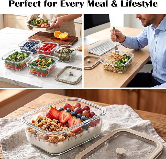 50 oz Glass Food Storage Containers with Glass Lids, 2 Pack | Non Toxic Meal Prep Containers, Airtight Glass Lunch Containers for Fruits, Vegetables, Microwave, Dishwasher - Image 7
