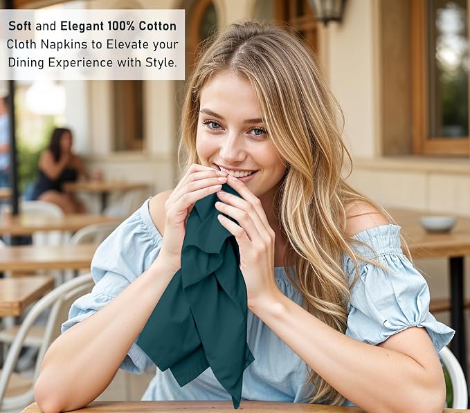 Ruvanti Cloth Napkins Set of 6, 18x18 Inches, 100% Cotton, Washable, Soft & Absorbent, Perfect for Wedding, Christmas, ‎Thanksgiving Dinners - Deep Teal - Image 6