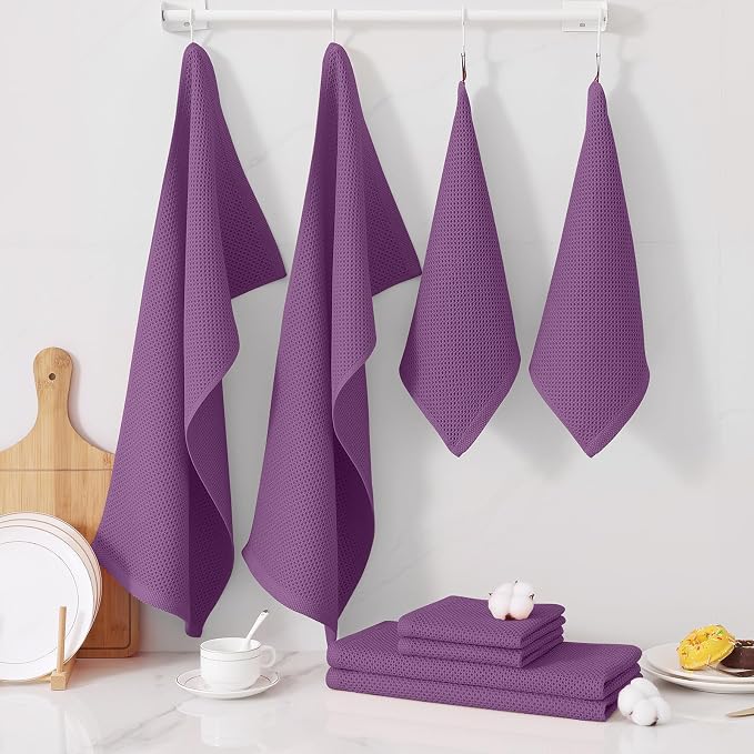 Homaxy 8 Pack 100% Cotton Kitchen Towels and Dishcloths Set, Purple | 12 x 12 Inches and 13 x 28 Inches Kitchen Towels Set, Ultra Soft Absorbent Dish Cloths for Washing Dishes - Image 7