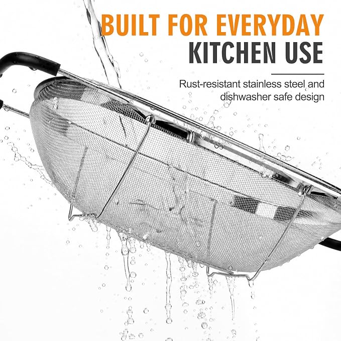 Palksky Over the Sink Colander, Stainless Steel Fine Mesh, 6 Quart 2 Pack | Expandable handles fit most sinks; fine mesh drains pasta, rice & produce - Image 5