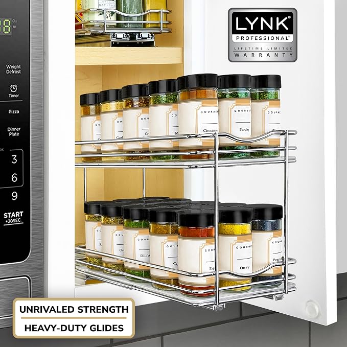 LYNK PROFESSIONAL® Pull Out Spice Organization for Cabinets - 6-3/8 inch Wide – Spice Rack for Inside Cabinets, Slide Out Spice Rack Organizer for cabinet – Pull Out Spice Rack, Sliding 2 Tier Chrome - Image 7