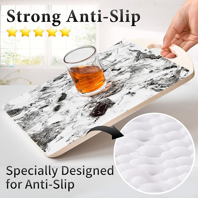 Drawer and Shelf Liner for Kitchen Cabinet: 12 in X 30 Ft Non Slip | Shelf Paper Non Adhesive Refrigerator Liners Grey and White Marble Easy Liners for Bathroom with Knife Tape Measure - Image 2