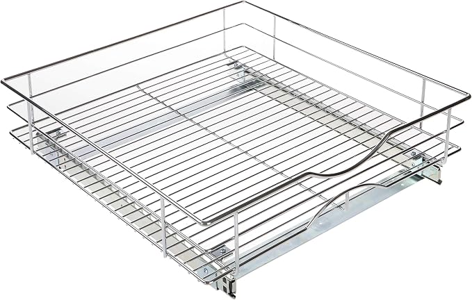 Home Zone Living Pull Out Kitchen Cabinet Organizer | Steel Frame with Handle for Easy Access, 21" x 20" x 5.55", Chrome - Image 7