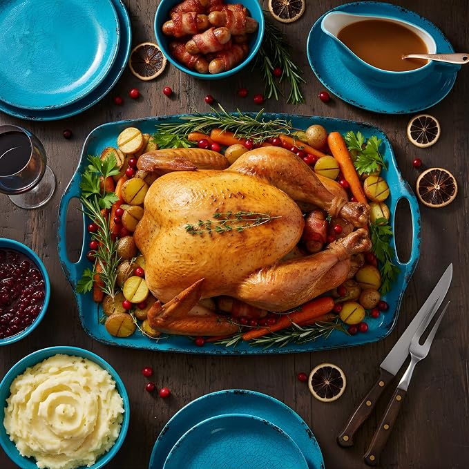 TP Melamine Serving Trays with Handles, 19" x 12", Set of 2, Retro Teal | Large Rectangular Trays, Serving platters, Turkey and Party Serving, Lightweight, Break-resistant - Image 3