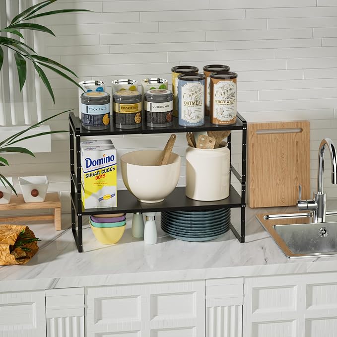 Cabinet Organizer Shelves,Expandable Cabinet Spice Racks,Stackable Pantry Counter Under Sink Shelves, Storage Shelves for Kitchen,Home,Office,3 Packs,10.24" D,Black - Image 2