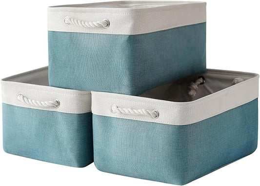 Storage Bins - Large 3 Pack 15.7x11.8x8.3 in Fabric Storage Baskets for Organizing Shelves | Large Basket Closet Organizer for Home Decor Shelf Baby Toy Laundry (White & Green) by TheWarmHome