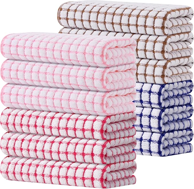 Kitinjoy Cotton 12 Pack Terry Kitchen Towels, Mix Colour | 16 x 25 Inches Super Soft and Absorbent Dish Towels, Quick Drying hand towels for kitchen Drying by Kitinjoy