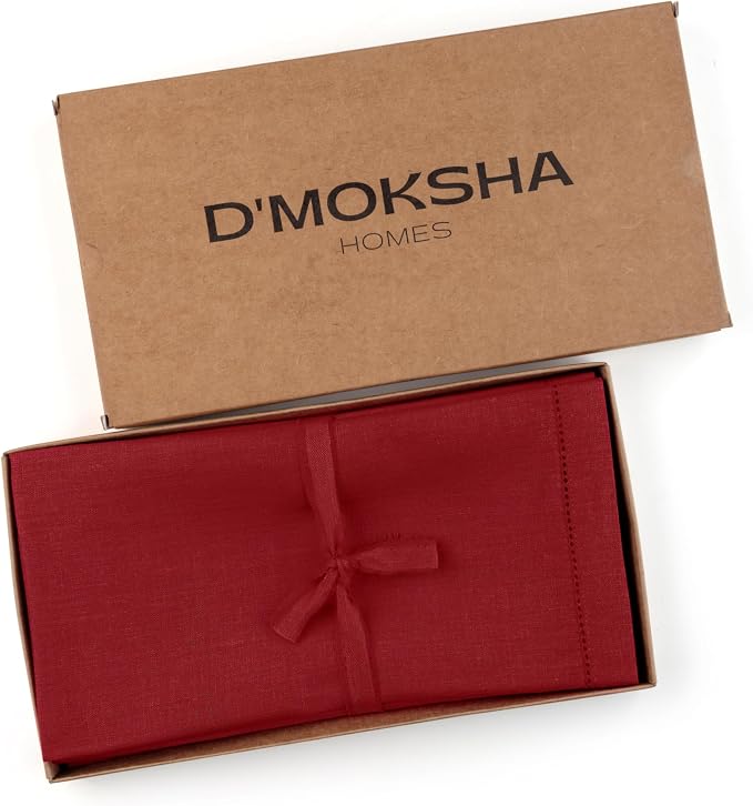 Signature Linen™ by D'Moksha Red Dinner Napkins Set of 8, 20 x 20 Inch Cloth Napkins, 100% Pure Linen, Hemstitch, Machine Washable Table Napkins- Summer, Weddings, Outdoor hostings - Image 4