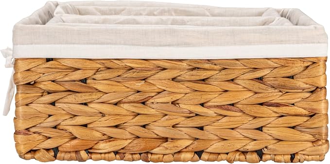 Household Essentials Wicker Basket Set, 3 Pieces, 1 Large and 2 Small Water Hyacinth Baskets for Storage and Organization - Image 7