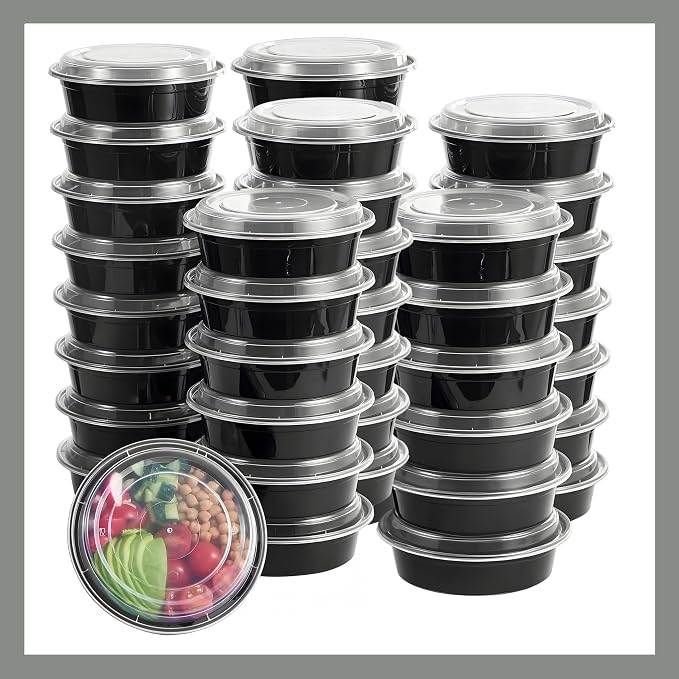 Meal Prep Containers Round [30 Set] x [32 oz] with Lids, 1 compartment, Stackable, Reusable, Leakproof, Food Safe, Microwave, Freezer & Dishwasher Safe for Food Prep Storage (30 Set, 32 oz) by Pokanic%C2%AE