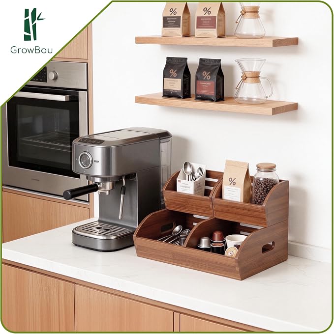 Stackable Bamboo Produce Storage Bin with Ventilation & Handles | 3 Pack, Walnut Wood Finish, Holds Root Crops, Fruits & Bread, Great For Pantry, Home And Hotel Kitchen Storage - Image 3