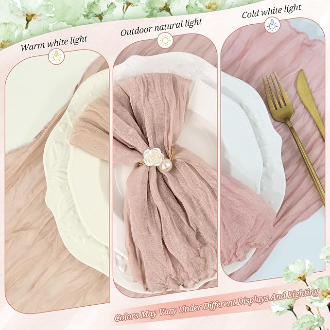 10 Pack Dusty Pink Cheesecloth Napkins 20"x20" Boho Washable Cloth Napkins Set of 10 Wrinkled Cheese Cloth Napkins Gauze Dinner Table Napkin for Wedding Party Baby Shower Birthday Decor - Image 7